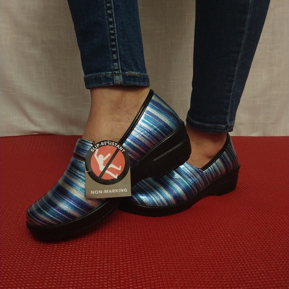 Blue Slip resistant work nurse slip on clogs shoes size 8